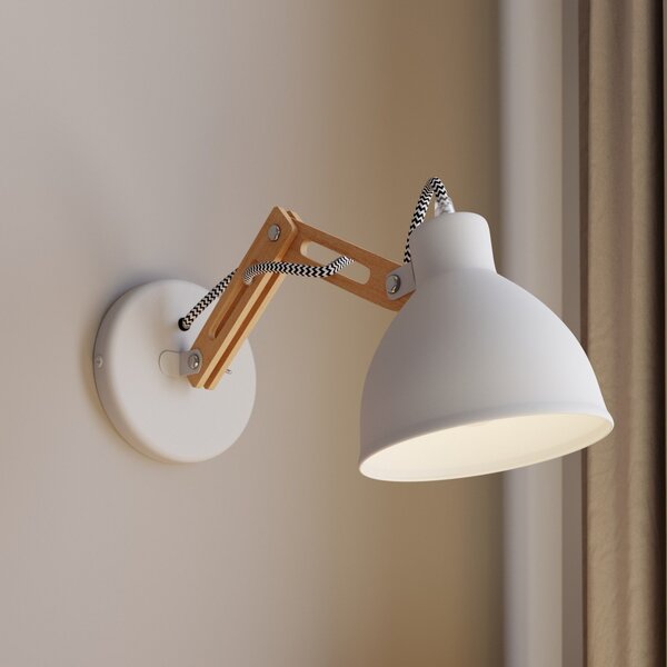 Euluna Zidna lampa Skansen, podesiva drvena ruka, bijela, prigušiva, Drvo, Dnevni boravak/blagovaonica, Drvo