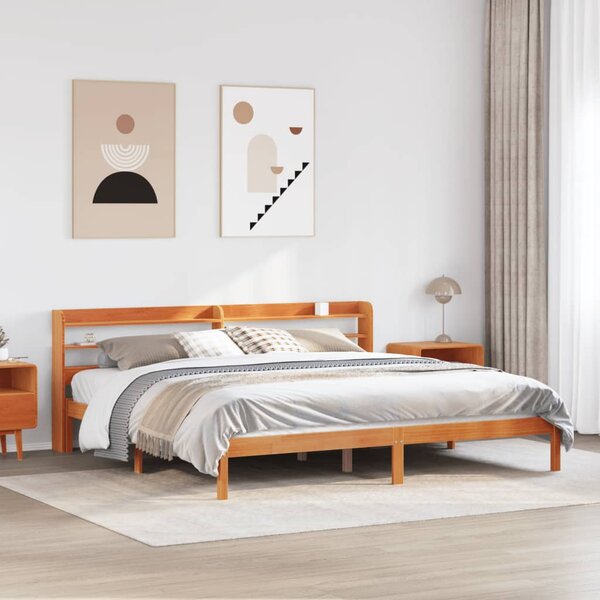 Okvir kreveta s uzglavljem voštano smeđi 200x200 cm od borovine - Smeđa / 200 x 200 cm