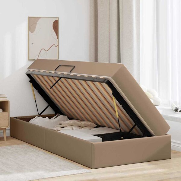 Krevet s madracem i skladištem 2 pcs Boja cappuccina Koža - Smeđa / 90 x 190 cm