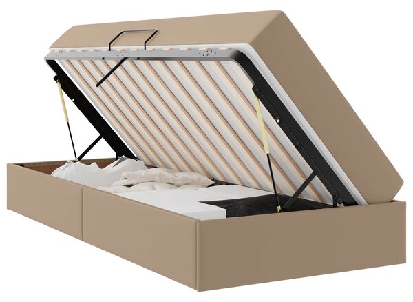 Krevet s madracem i skladištem 2 pcs Boja cappuccina Koža - Smeđa / 90 x 190 cm