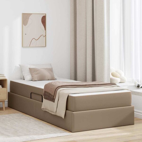 Krevet s madracem i skladištem 2 pcs Boja cappuccina Koža - Smeđa / 90 x 190 cm