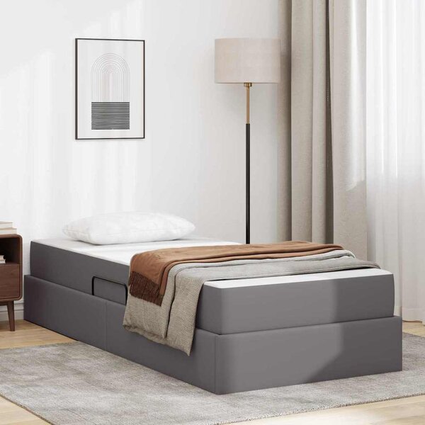 Krevet s madracem i skladištem s madracem 2 pcs Siva Koža - Siva / 90 x 190 cm