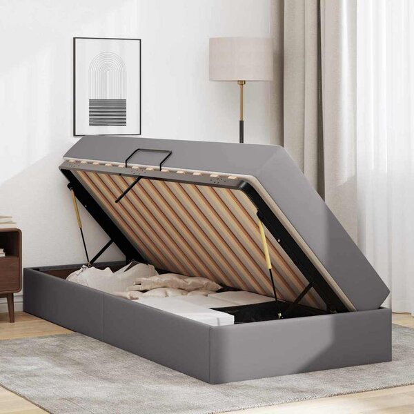 Krevet s madracem i skladištem s madracem 2 pcs Siva Koža - Siva / 90 x 190 cm