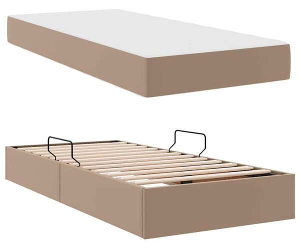 Krevet s madracem i skladištem 2 pcs Boja cappuccina Koža - Smeđa / 90 x 190 cm