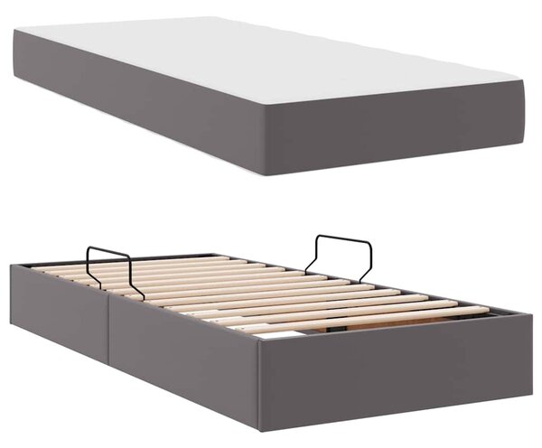 Krevet s madracem i skladištem s madracem 2 pcs Siva Koža - Siva / 90 x 190 cm