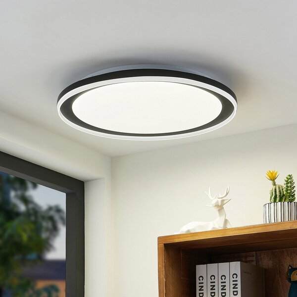Lindby LED stropna svjetiljka Verdan, crna, metal, dim., CCT, prigušiva, Crno, Dnevni boravak/blagovaonica, Metal