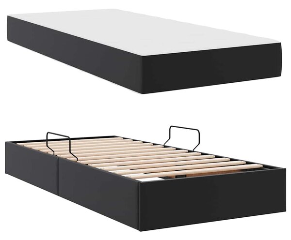 Krevet s madracem i skladištem s madracem 2 pcs Crna Koža - Crna / 90 x 190 cm
