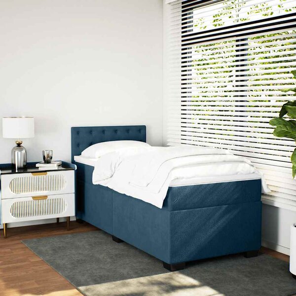 Box spring krevet s madracem plavi 80 x 200 cm baršunasti - Plava / 80 x 200 cm