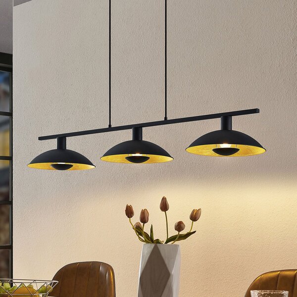 Lindby viseća lampa Narisara, 118cm, E14, 3 žarulje, crno-zlatna, prigušiva, Crno, Dnevni boravak/blagovaonica, Metal