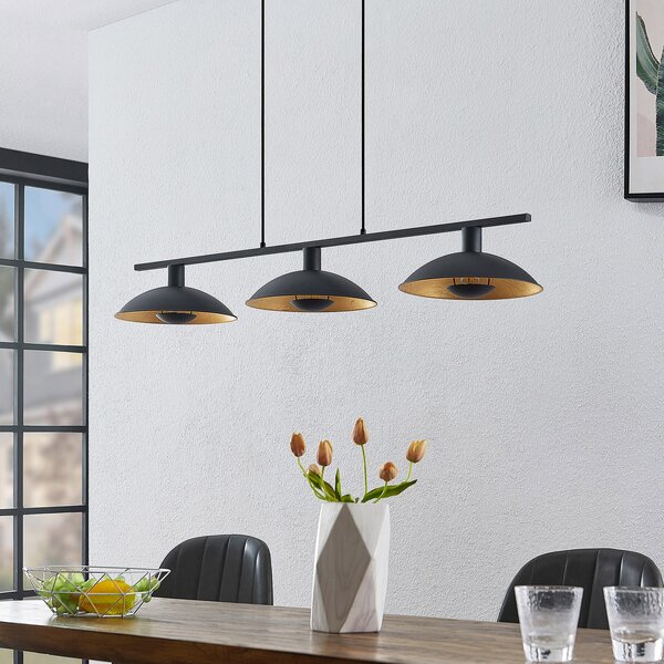 Lindby viseća lampa Narisara, 118cm, E14, 3 žarulje, crno-zlatna, prigušiva, Crno, Dnevni boravak/blagovaonica, Metal