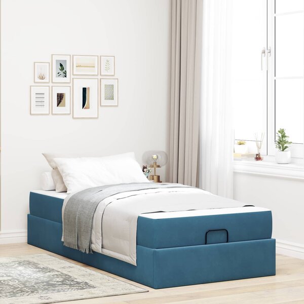 Okvir kreveta s madracem 2 pcs Plava Baršun - Plava / 80 x 200 cm