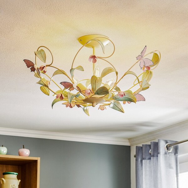 Luminex Stropna svjetiljka BUTTERFLY, krem/zelena/ružičasta, nehrđajući čelik, 3 žarulje, prigušiva, Dnevni boravak/blagovaonica, Metal