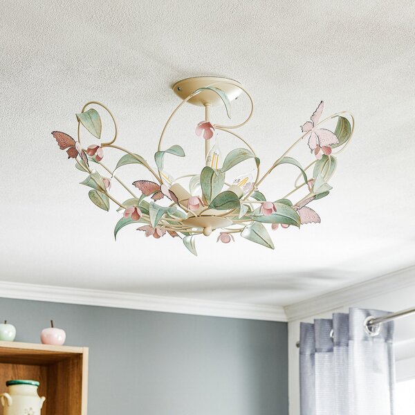 Luminex Stropna svjetiljka BUTTERFLY, krem/zelena/ružičasta, nehrđajući čelik, 3 žarulje, prigušiva, Dnevni boravak/blagovaonica, Metal
