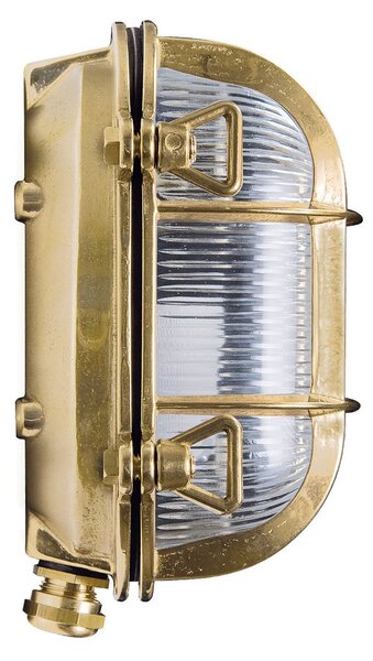 Moretti Luce Vanjska zidna lampa Tortuga ovalna 17cm prirodni mesing/prozirna, prigušiva, Zlato / mjed, Metal