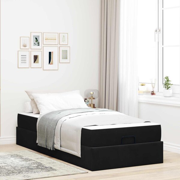 Okvir kreveta s madracem 2 pcs Crna Baršun - Crna / 90 x 190 cm