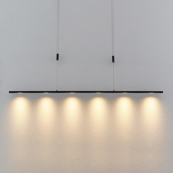 Lucande LED visilica Stakato, 140 cm, 6 žarulja, prigušivanje, prigušiva, Crno, Dnevni boravak/blagovaonica, Metal