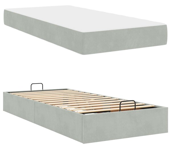 Okvir kreveta s madracem 2 pcs Svjetlosiva Baršun - Svjetlosiva / 90 x 200 cm