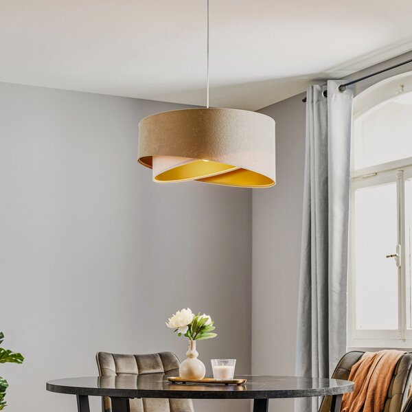 Maco Design Viseća lampa Vivien, trobojna, krem/bijela/zlatna, prigušiva, Bež, Dnevni boravak/blagovaonica, Tkanina / tekstil