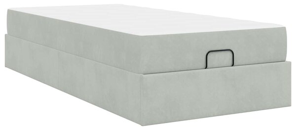 Okvir kreveta s madracem 2 pcs Svjetlosiva Baršun - Svjetlosiva / 90 x 200 cm