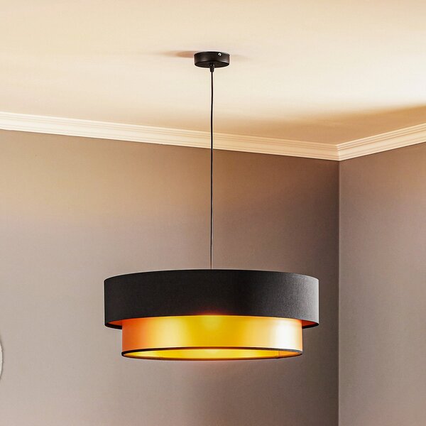 Maco Design Viseća lampa Dorina, crna/zlatna Ø 60cm, prigušiva, Crno, Dnevni boravak/blagovaonica, Plastika