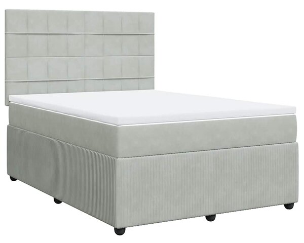 Krevet s oprugama i madracem svjetlosivi 140x190 cm baršunasti - Siva / 140 x 190 cm
