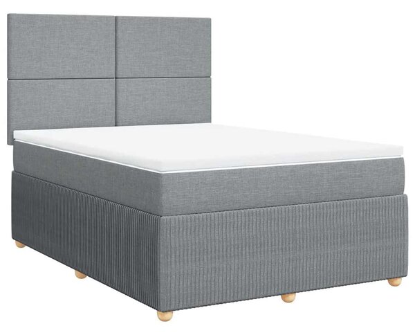 Krevet s oprugama i madracem svjetlosivi 140x190 cm od tkanine - Siva / 140 x 190 cm
