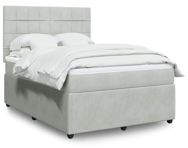 Krevet s oprugama i madracem svjetlosivi 140x190 cm baršunasti - Siva / 140 x 190 cm