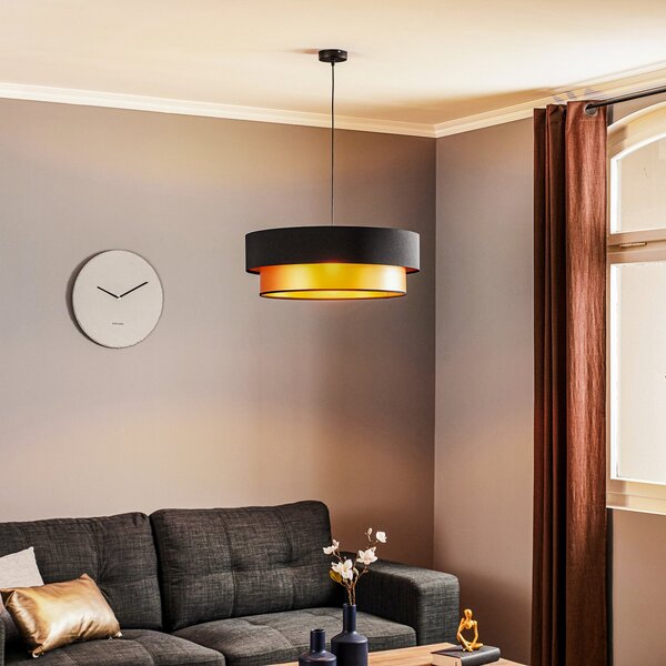 Maco Design Viseća lampa Dorina, crna/zlatna Ø 60cm, prigušiva, Crno, Dnevni boravak/blagovaonica, Plastika