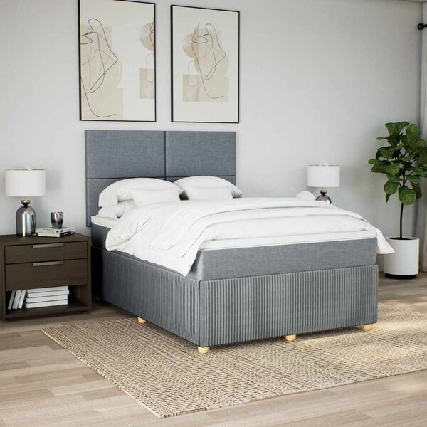 Krevet s oprugama i madracem svjetlosivi 140x190 cm od tkanine - Siva / 140 x 190 cm