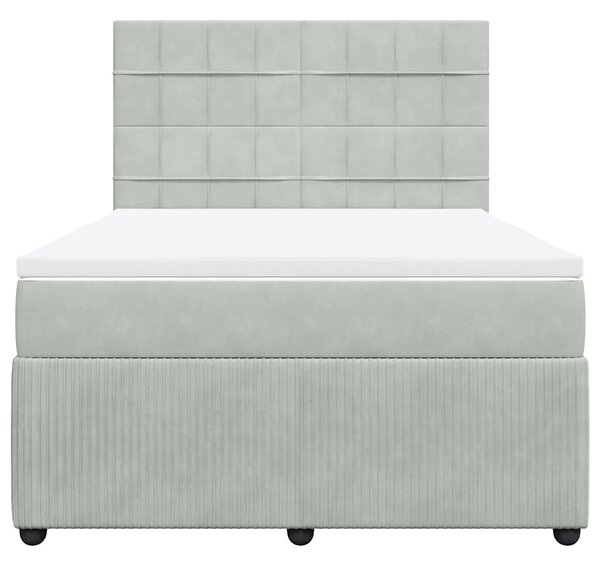 Krevet s oprugama i madracem svjetlosivi 140x190 cm baršunasti - Siva / 140 x 190 cm