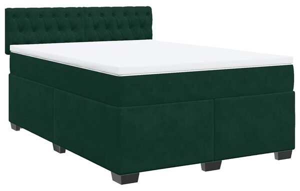Krevet s oprugama i madracem tamnozeleni 140x190 cm baršunasti - Zelena / 140 x 190 cm