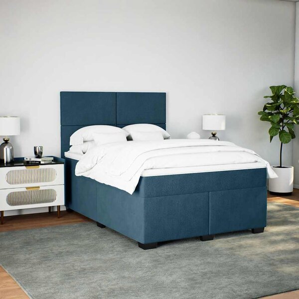 Krevet s oprugama i madracem plavi 140x190 cm baršunasti - Plava / 140 x 190 cm
