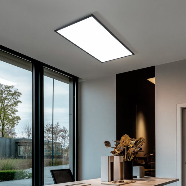 Lindby LED panel Nelios, 120 x 60 cm, CCT, crni, metal, prigušiva, Crno, Kuhinja, Plastika