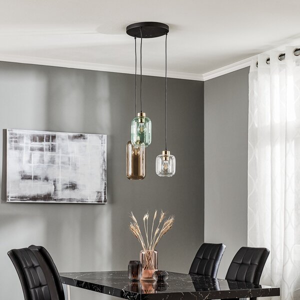 TK Lighting Marco Green viseća svjetiljka, 3 žarulje. prozirno/zeleno/smeđe, prigušiva, Providna, Dnevni boravak/blagovaonica, Staklo