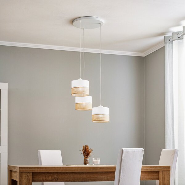 TK Lighting Linobianco viseća svjetiljka, okrugla, s tri žarulje, prigušiva, Bijela, Dnevni boravak/blagovaonica, Tkanina / tekstil