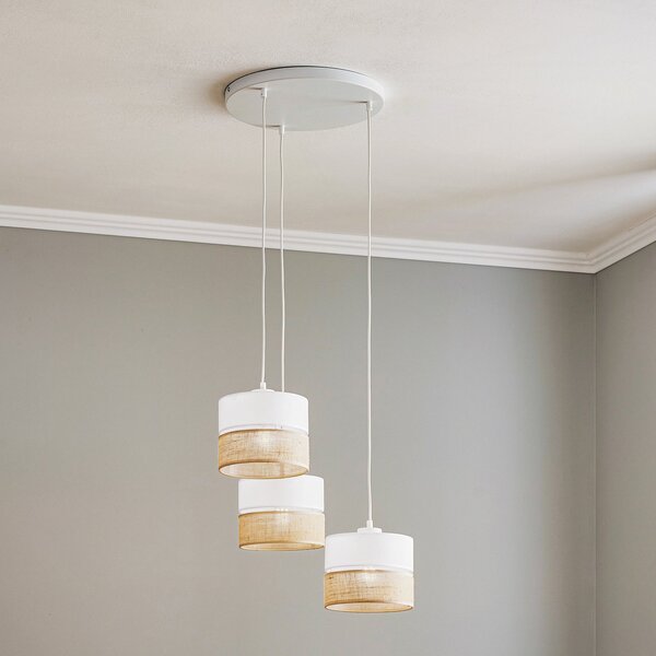 TK Lighting Linobianco viseća svjetiljka, okrugla, s tri žarulje, prigušiva, Bijela, Dnevni boravak/blagovaonica, Tkanina / tekstil
