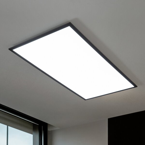 Lindby LED panel Nelios, 120 x 60 cm, CCT, crni, metal, prigušiva, Crno, Kuhinja, Plastika