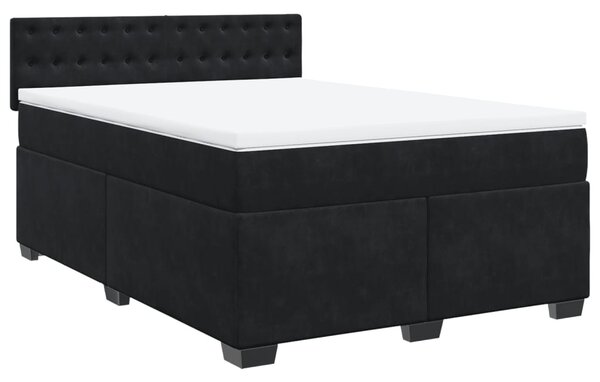 Krevet s oprugama i madracem crni 140 x 190 cm baršunasti - Crna / 140 x 190 cm