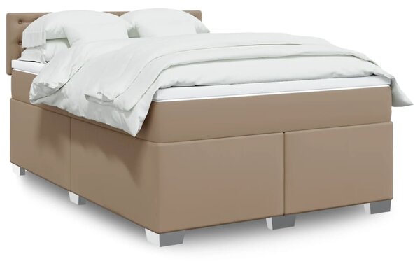 Krevet s oprugama i madrac cappuccino 140x190cm od umjetne kože - Smeđa / 140 x 190 cm
