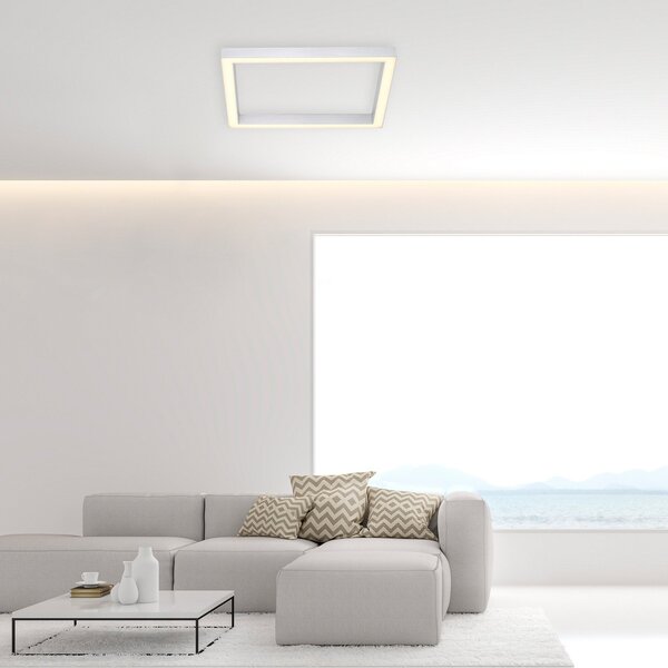 PURE LED stropna svjetiljka Lines, 55 x cm, srebrna, CCT, daljinsko, prigušiva, Metalik, Dnevni boravak/blagovaonica, Metal