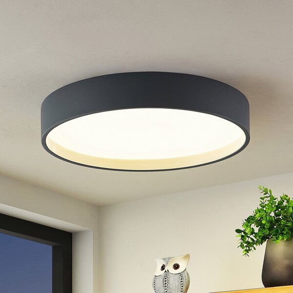 Lindby LED stropna svjetiljka Todor, 50 cm, antracit, CCT, drvo, prigušiva, Crno, Dnevni boravak/blagovaonica, Plastika