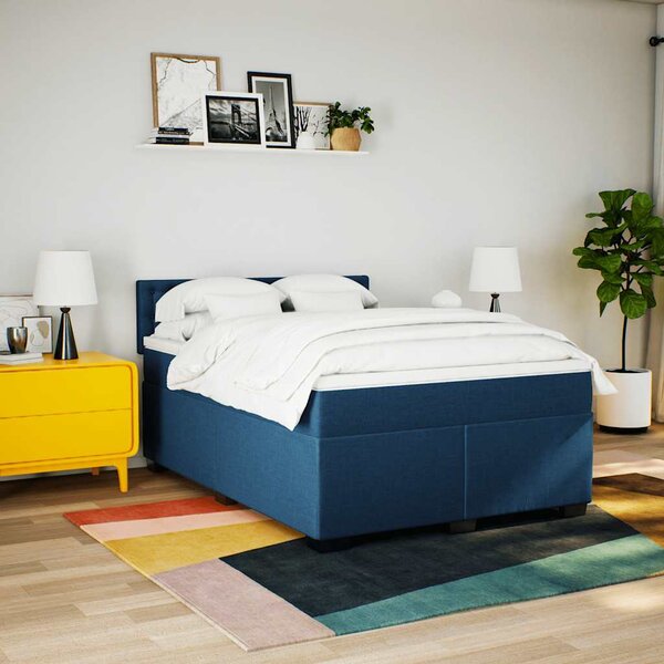 Krevet s oprugama i madracem plavi 140 x 190 cm od tkanine - Plava / 140 x 190 cm