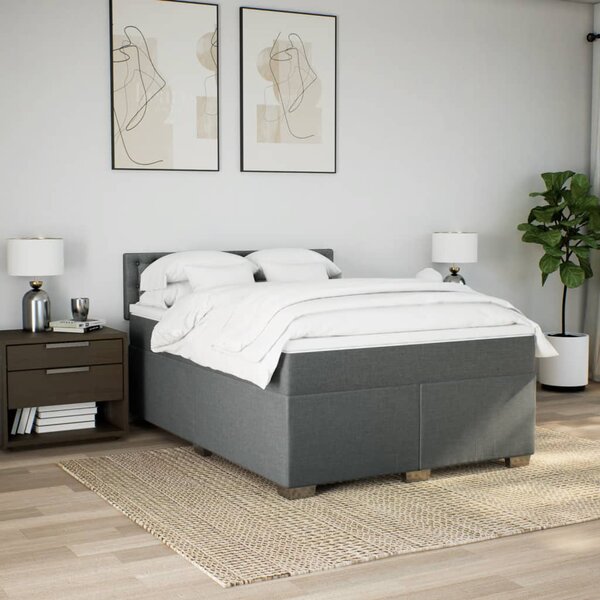 Krevet s oprugama i madracem tamnosivi 140x190 cm od tkanine - Siva / 140 x 190 cm