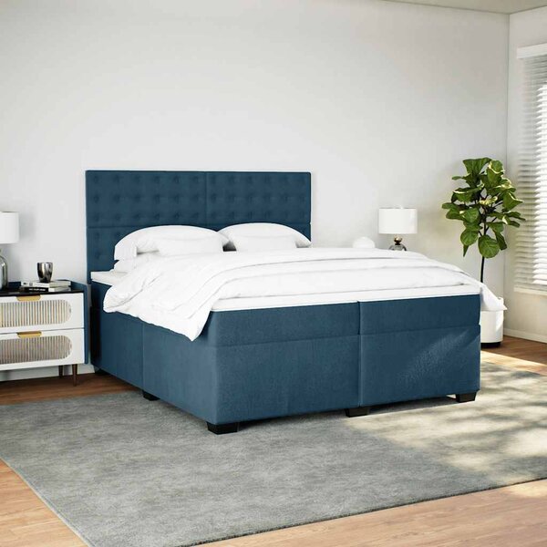 Krevet s oprugama i madracem plavi 200x200 cm baršunasti - Plava / 200 x 200 cm