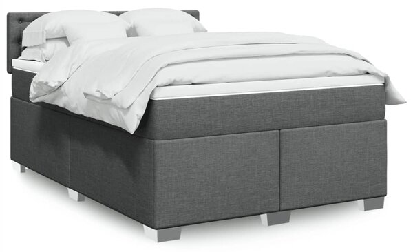 Krevet s oprugama i madracem tamnosivi 140x190 cm od tkanine - Siva / 140 x 190 cm