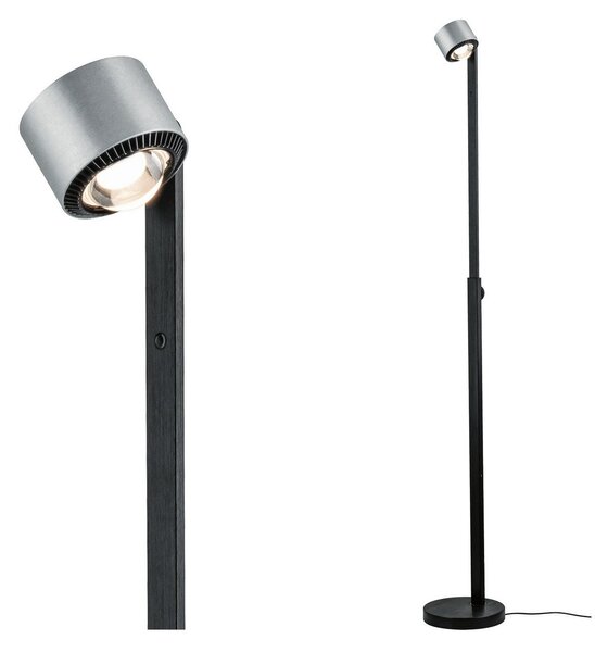 Paulmann LED podna svjetiljka Aldan, metalna, podesiva, prigušiva, prigušiva, Crno, Dnevni boravak/blagovaonica, Metal, Svjetlo za čitanje