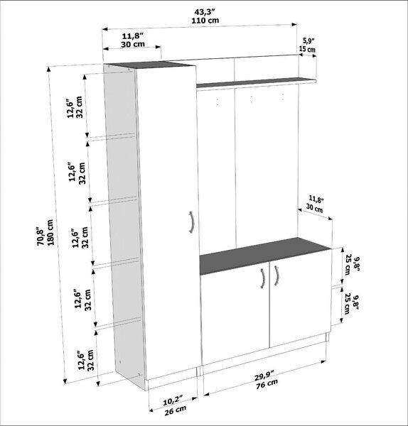 Zondo.hr Set za predsoblje Neturella (bijela + teak). Akcija -30%. 1102378