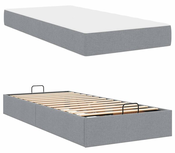 Okvir kreveta s madracem 2 pcs Svjetlosiva tkanina - Svjetlosiva / 80 x 200 cm