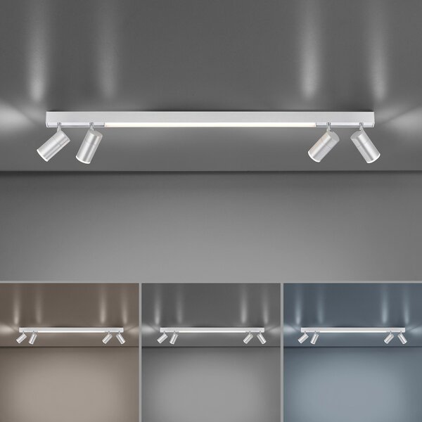 PURE LED stropna svjetiljka Lines, 120 cm, srebrna, daljinski upravljač, prigušiva, Sivo, Dnevni boravak/blagovaonica, Metal