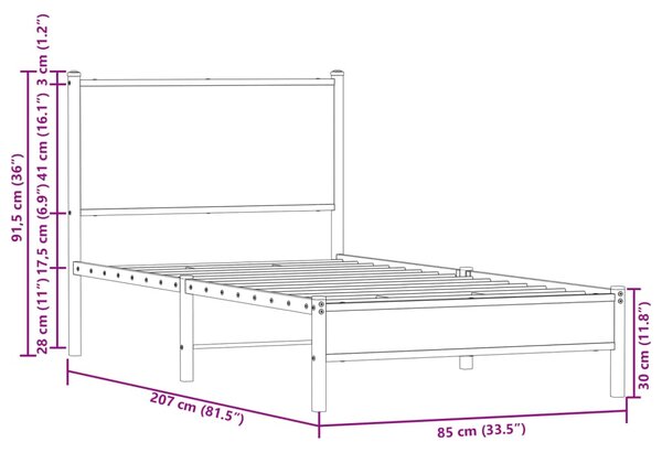 Metalni okvir kreveta bez madraca boja hrasta sonome 80x200 cm - Smeđa / 80 x 200 cm